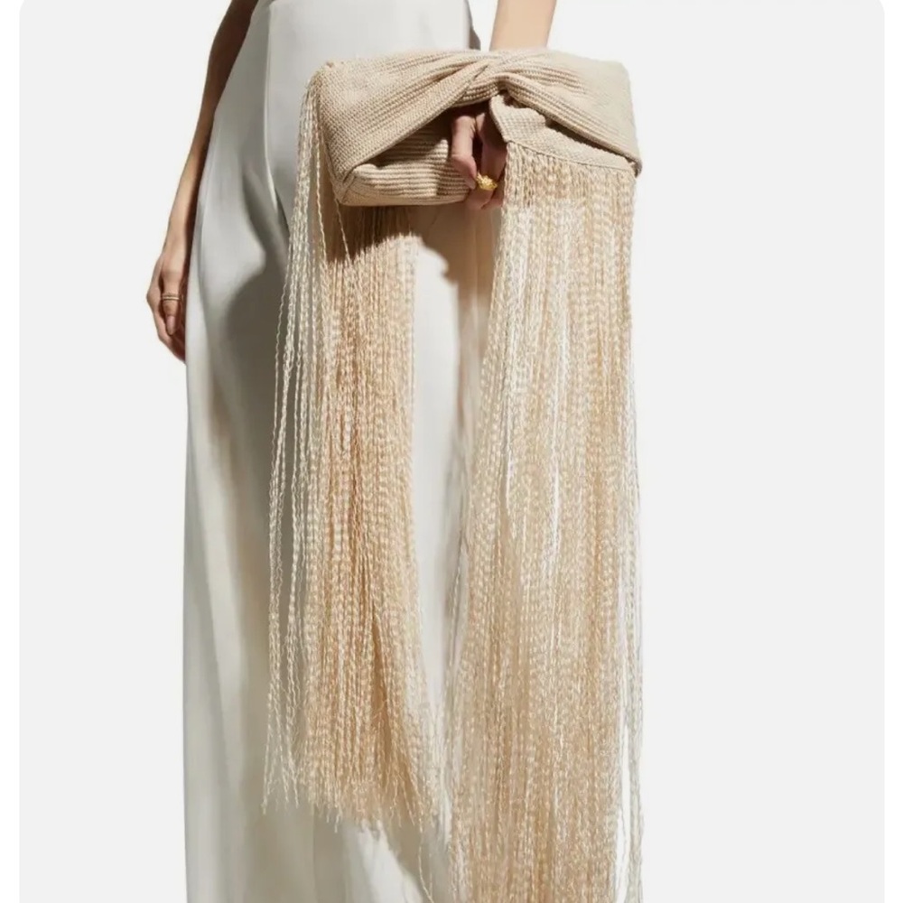 Cult Gaia straw fringe clutch